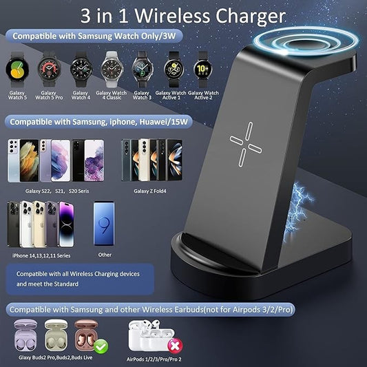 YSYFAD G618C 3in1 Wireless Charger S23/S22/S21/Note20 Z Fold Watch Buds Black