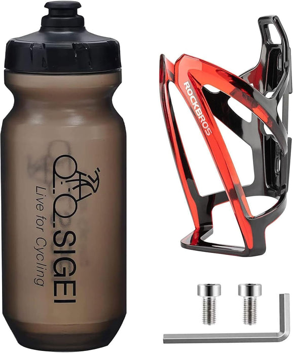 OSIGEI Bike Water Bottle + Cage Set 610ml (BPA Free), Lightweight w/Screws