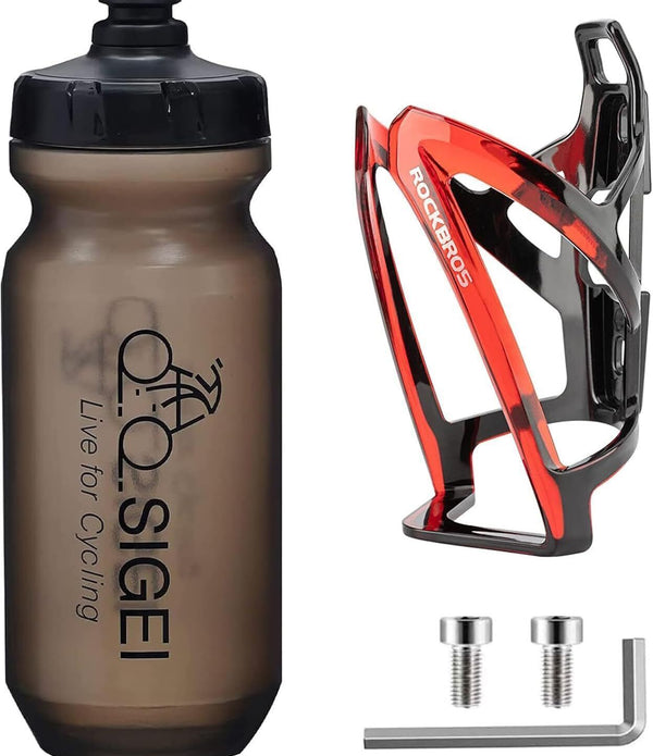 OSIGEI Bike Water Bottle + Cage Set 610ml (BPA Free), Lightweight w/Screws