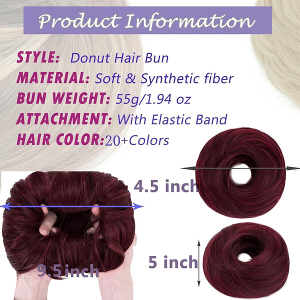 S-noilite Curly Hair Scrunchies for Women, Donut Updo Hair Bun, Wine Red