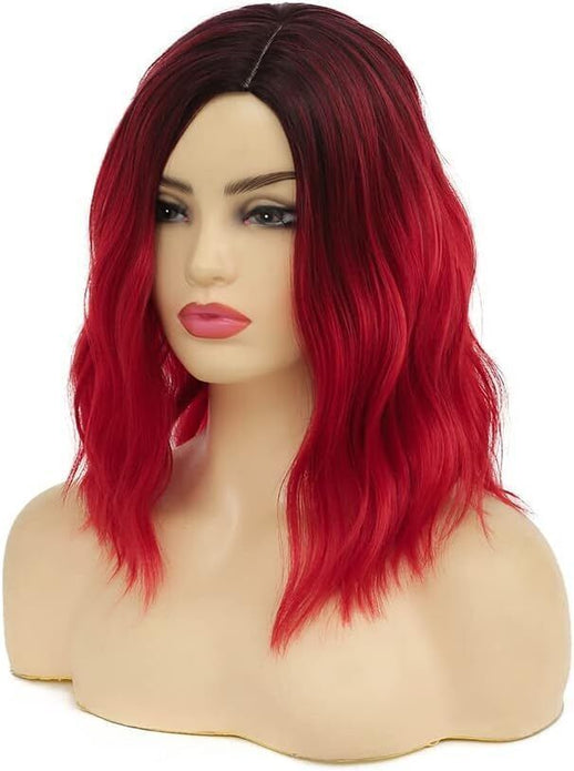 Baruisi Ombre Red Wig Short Curly Bob Synthetic Dark Roots Side Part