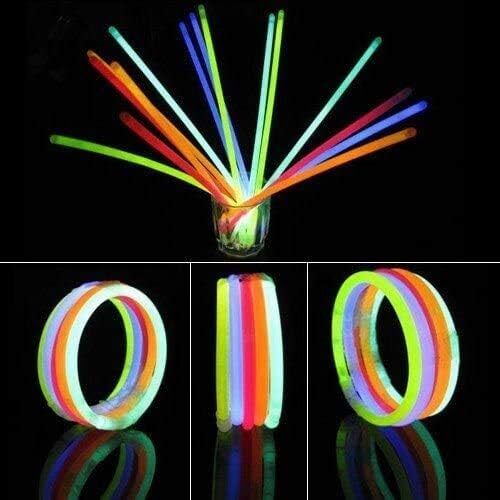 Glow Sticks 8" and Connectors Neon Colours Kit for Bracelets, 200 Pcs