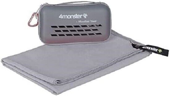 4Monster Grey Microfiber Travel Towel - Quick Dry, Lightweight Gym Camping