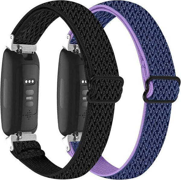 Gimuk 2-Pack Fitbit Inspire Straps - Black & Blue/Purple, Elastic Nylon