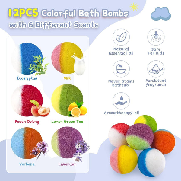 Bath Bombs for Kids 12pcs with Surprise Crystal Toys Inside Handmade Natural