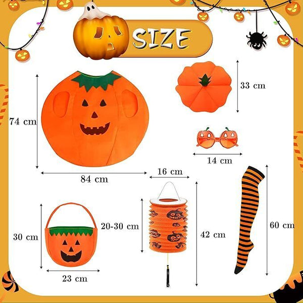 6 PCS Halloween Pumpkin Costume Set for Women & Kids, Includes Socks, Glasses