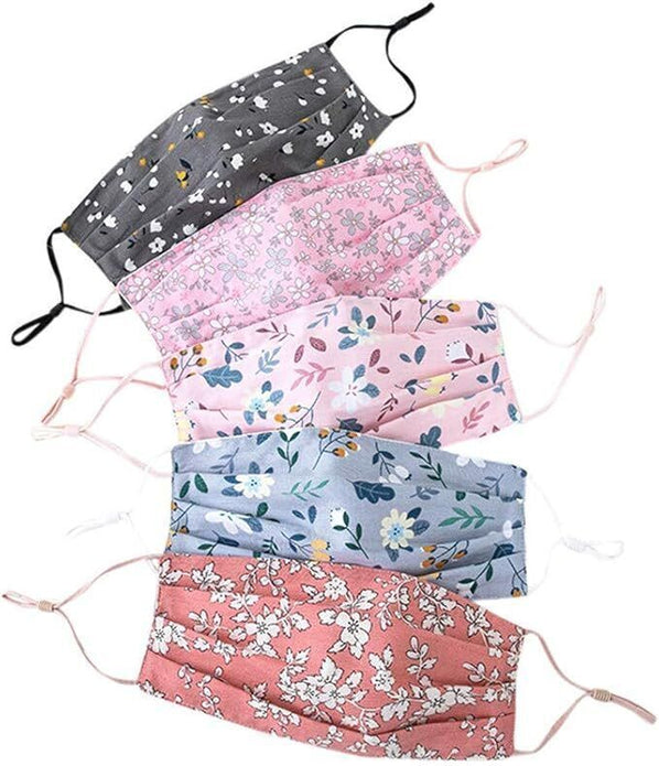 5PCS Women's Cute Floral Print Cloth Mask Bandanas, Washable Reusable