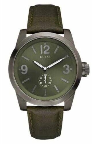 Guess Watch Men's Analogue, Green Dial W12108G1, Leather, Quartz, 46 mm