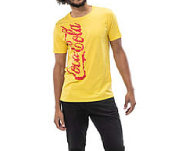 Coco-Cola Unisex - Adults Short Sleeve T-shirt, Vertical Logo, Yellow Size M