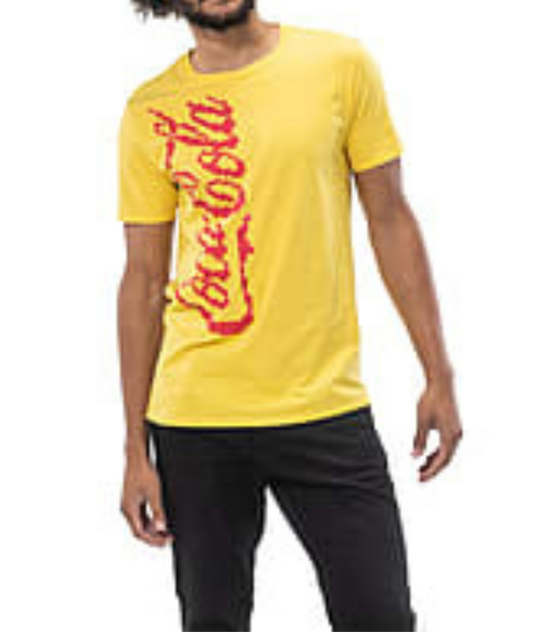 Coco-Cola Unisex - Adults Short Sleeve T-shirt, Vertical Logo, Yellow Size M
