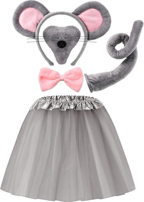 Geyoga Kids Mouse Costume Set Tutu Skirt Ears Bow Tie Tail Gray Medium