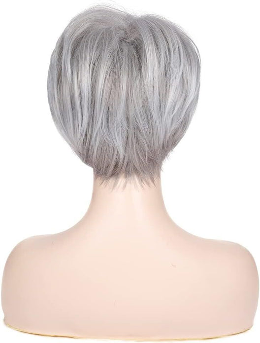 Baruisi Short Grey Wig, Pixie Layered Wig with Bangs, Cosplay & Daily Use