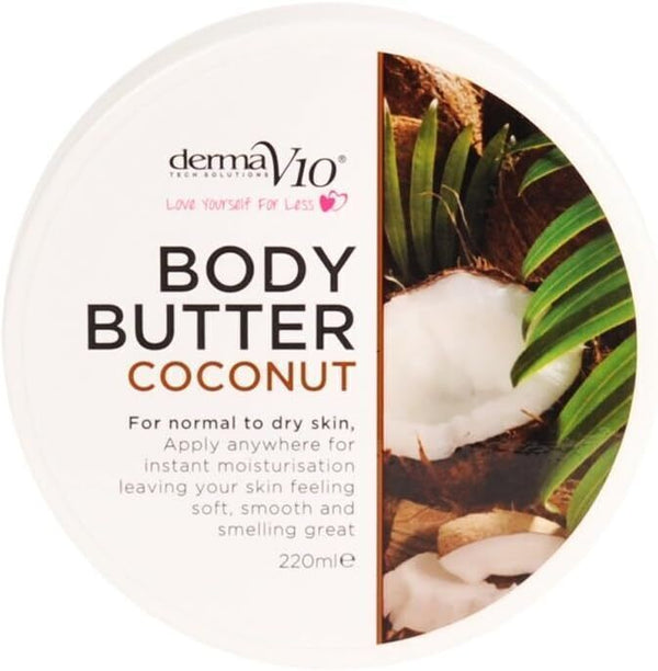Derma V10 Coconut Body Butter 220ml - Moisturizing Cream