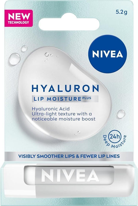 NIVEA Hyaluron Moisture Plus Lip Balm 5.2g, 24H Hydration, Smooth Lips