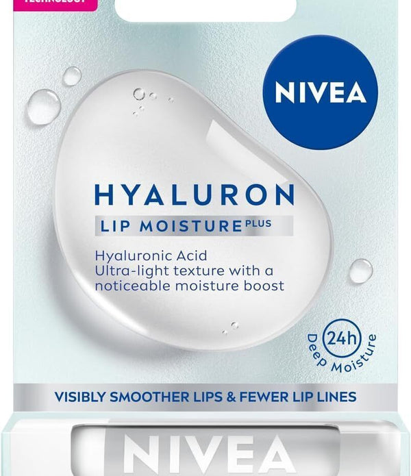 NIVEA Hyaluron Moisture Plus Lip Balm 5.2g, 24H Hydration, Smooth Lips