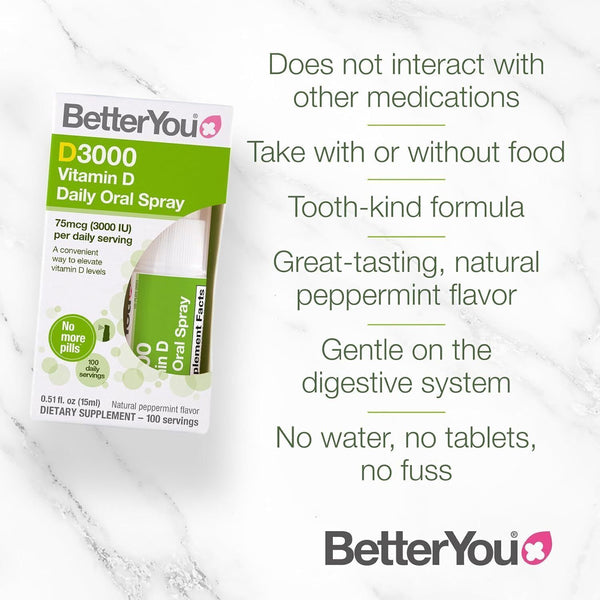 BetterYou DLux 3000 Vitamin D Daily Oral Spray 15ml Pack of 2