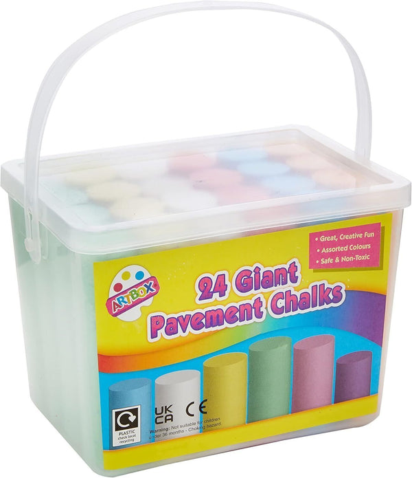 ART BOX 24-Pack Giant Pavement Chalks - Colorful Tub for Outdoor Art