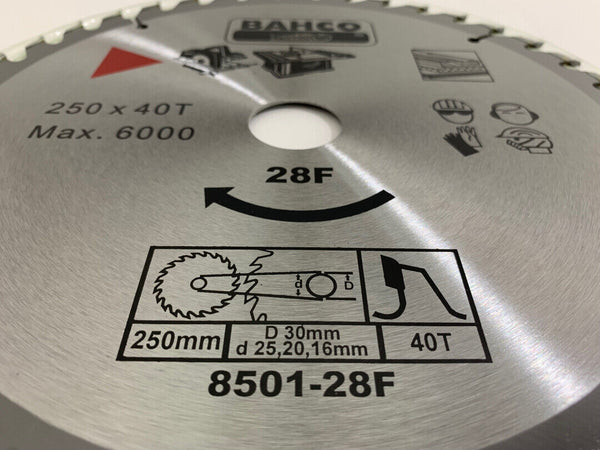 Bahco 8501-28F Circular Saw Blade - 40 Teeth Carbide Tipped - for wood 250mm