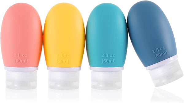 4-Pack Silicone Travel Bottles 60ml, Leak-Proof, 4 Colors, Refillable