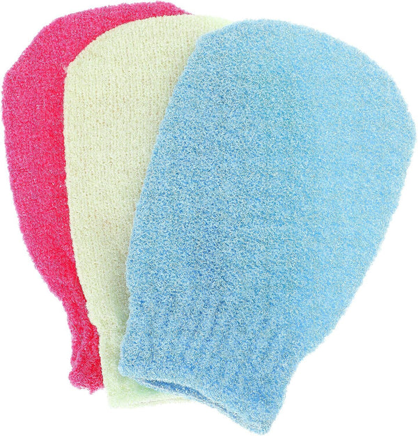 WLLHYF 3 Pairs Korean Exfoliating Gloves - Double Sided Body Scrub Mitts