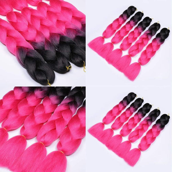 5 Packs Ombre Jumbo Braid Hair Extension Black/Rosy Kanekalon  African Braid 24"