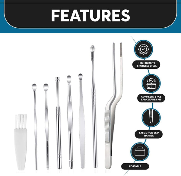 ZetZee Ear Wax Removal Kit, Stainless Steel Picks, 8-Piece Tool Set with Case