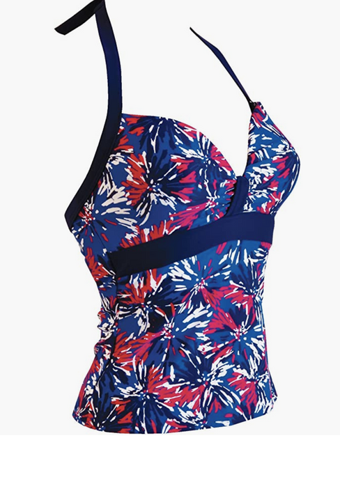 Zoggs Women's Eden Tankini Top Swimming Costume - Floral Navy/Pink, 30DD