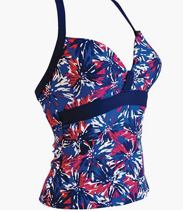 Zoggs Women's Eden Tankini Top Swimming Costume - Floral Navy/Pink, 30DD