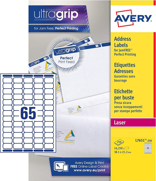 Avery Mini Labels 38x21mm White Pack of 16250 L7651-250