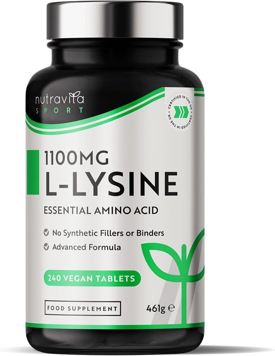 L-Lysine 1100mg High Strength - 240 Vegan & Gluten Free Tablets BBE 07/25