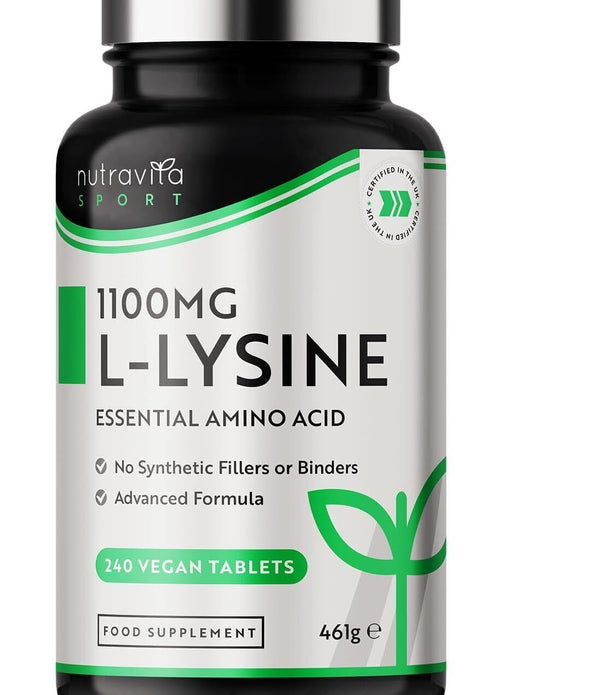 L-Lysine 1100mg High Strength - 240 Vegan & Gluten Free Tablets BBE 07/25