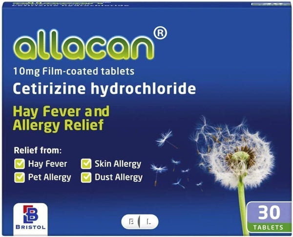 3 Months Supply Allacan Cetirizine Hayfever Allergy Tablets 10mg, 30 x 3 UK