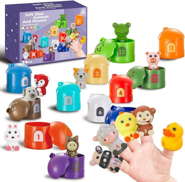 Aulynp Animal Finger Puppets - 24pcs Montessori Learning Toys for Toddlers