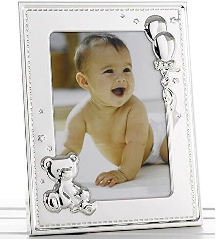 Baby Silver Plated Photo Frame with Teddy and Balloons for 5" x 7" Photo