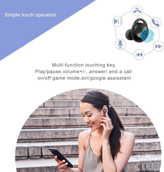 CENCENXIN Wireless Earbuds W4 Bluetooth Sport Headphones LED Display Blue