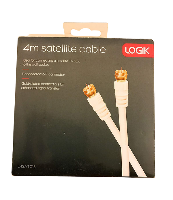 LOGIK 4m Satellite Cable, white, Gold - Plated Connector
