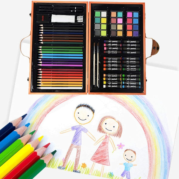 Wooden Art Set - (80 Piece) Deluxe Junior Art Creativity Set Box for Colouring,