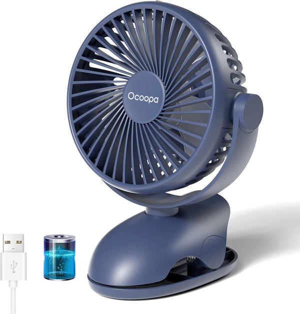 OCOOPA Rechargeable Clip-On Desk Fan - 3600mAh for Baby Stroller (Blue)
