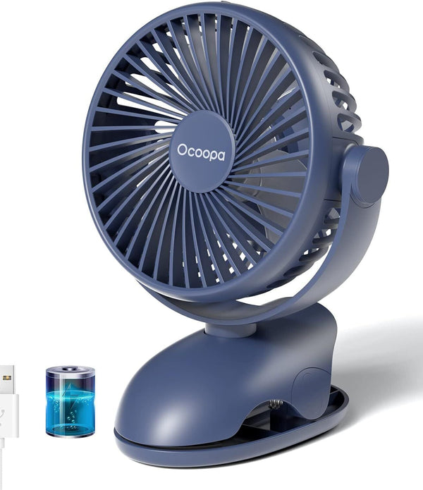 OCOOPA Rechargeable Clip-On Desk Fan - 3600mAh for Baby Stroller (Blue)