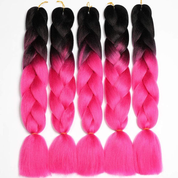 5 Packs Ombre Jumbo Braid Hair Extension Black/Rosy Kanekalon  African Braid 24"