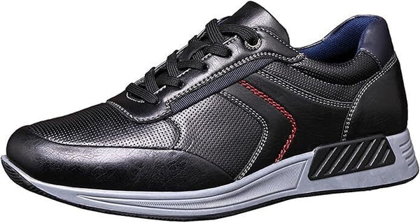 Men's Leather Casual Sneakers - Running, Hiking, Black UK9