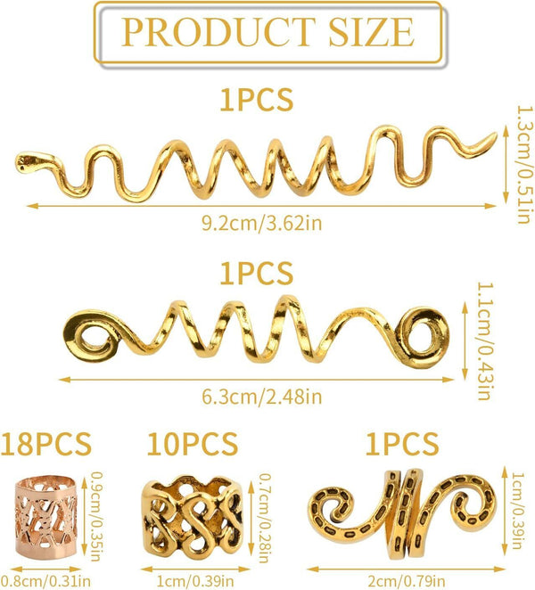 Zsanhua Spiral Dreadlocks Hair Beads, 28 pcs, Metal Cuffs & Spiral Pins