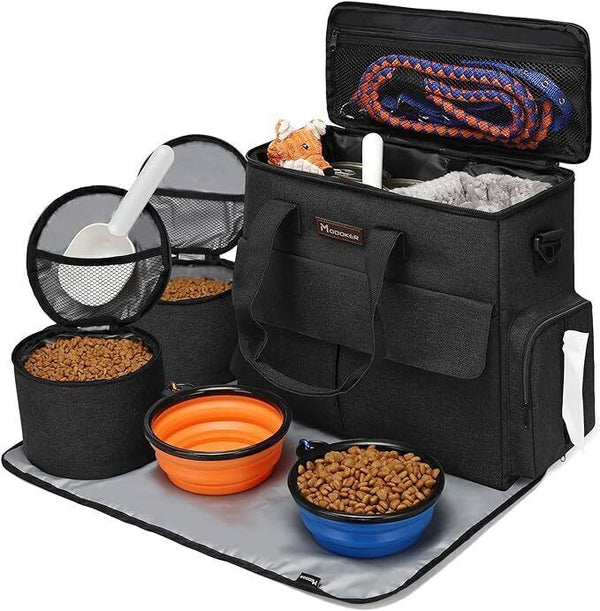 Modoker Airline-Approved Pet Travel Set, Collapsible Food Bowl, Dark Grey