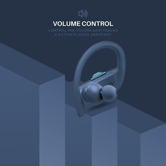 UNOSOUNDS SportBuds True Wireless Earbuds Blue Sweatproof Ear Hooks Mic