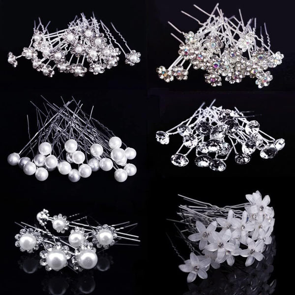 25pcs Pearl & Crystal Bridal Hair Pins (U-Shaped), Wedding/Party