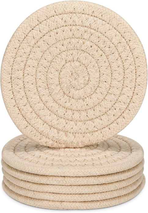 YYGMSS 6-Pack Beige Woven Braided Coasters - Modern Drink Mats for Home Decor