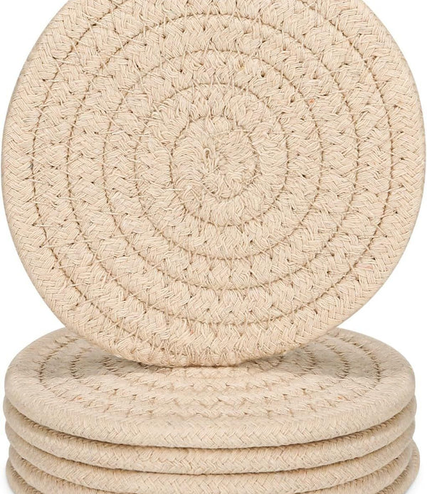 YYGMSS 6-Pack Beige Woven Braided Coasters - Modern Drink Mats for Home Decor