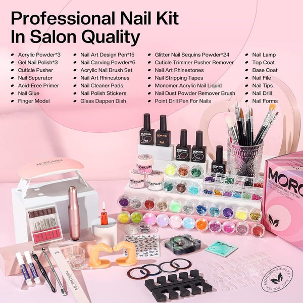 Morovan Professional Nail Art Acrylic Nail System 7pcs   Powder, Base & Top coat