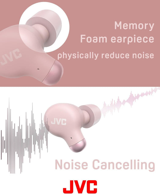 JVC HA-Z250T Noise Cancelling Bluetooth Wireless Earbuds Pink Memory Foam