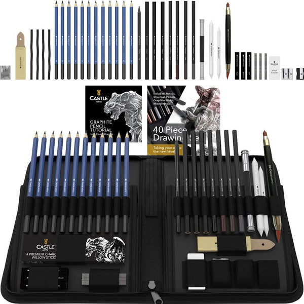 Castle Art Supplies 40-Piece Sketching Set for Adults, with Zipper Case